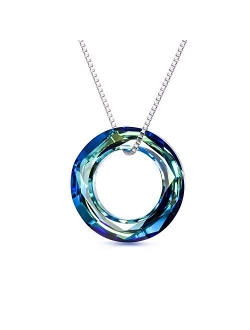 925 Sterling Silver Circle Necklace with Swarovski Crystal, Jewelry for Women Teen Girls