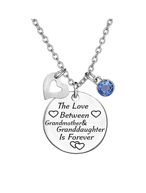 TISDA Birthstone Crystals Necklace,The Love Between Grandmother and Granddaughter is Forever Necklace Family Jewelry