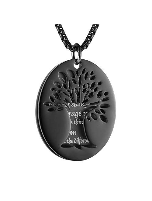 HZMAN Two Piece Serenity Prayer Stainless Steel Pendant Necklace with Tree of Life Cut Out 22+2" Chain