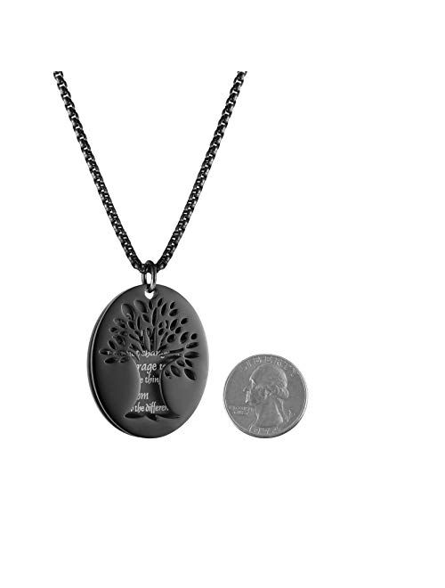 HZMAN Two Piece Serenity Prayer Stainless Steel Pendant Necklace with Tree of Life Cut Out 22+2" Chain