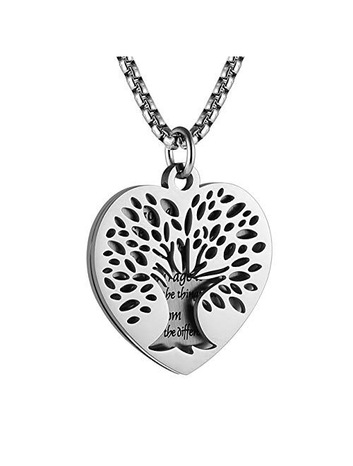 HZMAN Two Piece Serenity Prayer Stainless Steel Pendant Necklace with Tree of Life Cut Out 22+2" Chain
