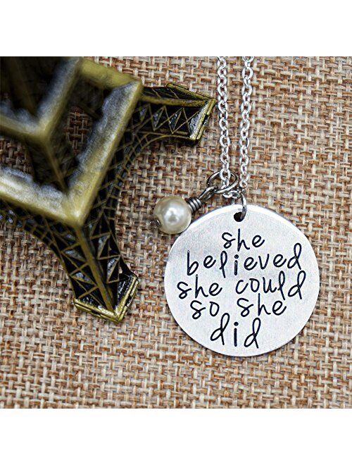 Oriya Stainless Steel She Believed She Could So She Did Necklace Bracelet Gift for Women Girl, Inspirational Necklace Bracelet