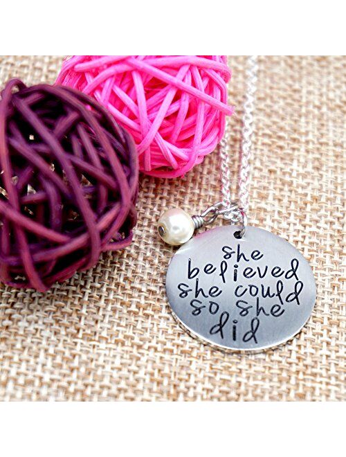 Oriya Stainless Steel She Believed She Could So She Did Necklace Bracelet Gift for Women Girl, Inspirational Necklace Bracelet