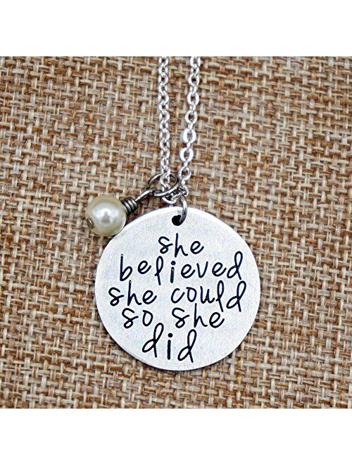 Oriya Stainless Steel She Believed She Could So She Did Necklace Bracelet Gift for Women Girl, Inspirational Necklace Bracelet