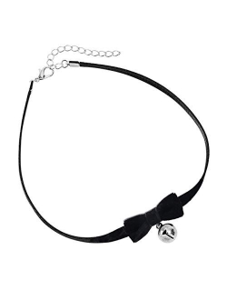 AnVei-Nao Vintage Lolita Cosplay Gothic Black Velvet Bow Bell Choker Necklace