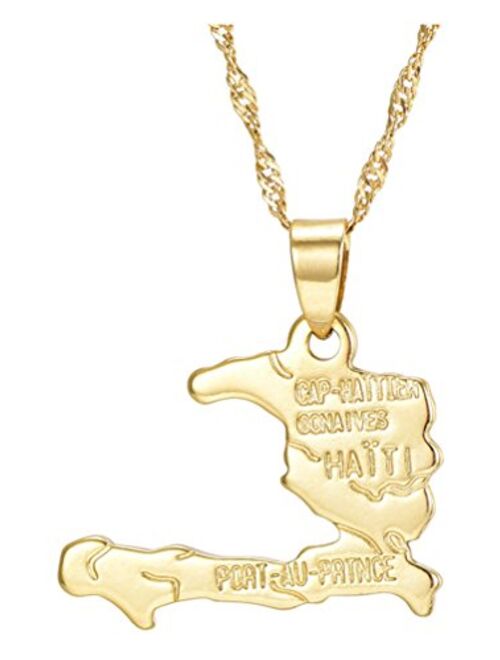 Fusamk Hip Hop Plated 18K Gold Haiti Map Tag Pendant Necklace