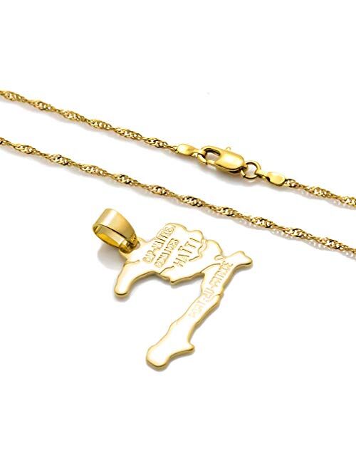 Fusamk Hip Hop Plated 18K Gold Haiti Map Tag Pendant Necklace