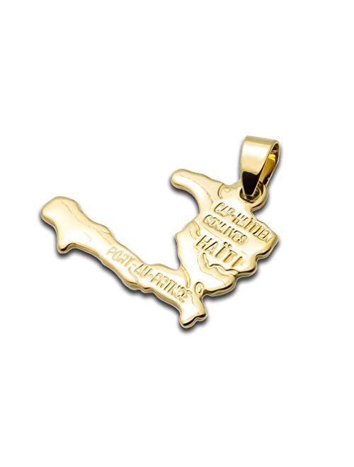 Fusamk Hip Hop Plated 18K Gold Haiti Map Tag Pendant Necklace