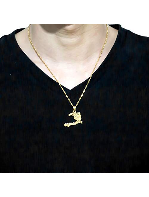 Fusamk Hip Hop Plated 18K Gold Haiti Map Tag Pendant Necklace