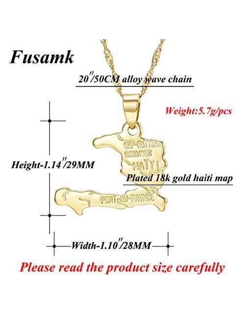 Fusamk Hip Hop Plated 18K Gold Haiti Map Tag Pendant Necklace