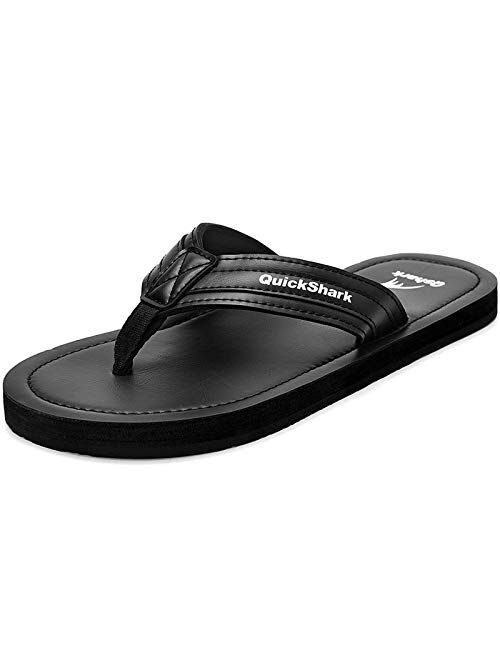 Quickshark Mens Flip Flops Leather Thong Sandals Arch Support Beach Slippers