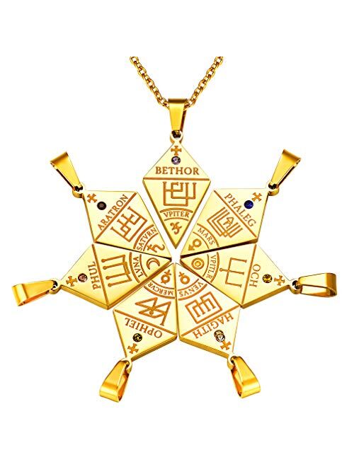 FaithHeart Archangels Sigil Talisman Necklace, Stainelss Steel The Sigil of Michael/Gabriel/Raphael/CAMAEL/ZADKIEL/ANAEL/CASSIEL Amulet Medal Pendant Jewelry for Women Me