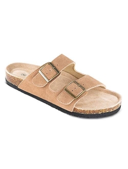 TF STAR Mens Arizona Cow Suede Leather Slide Sandals,2-Strap Adjustable Buckle,Casual Slippers, Slide Cork Footbed Shoes