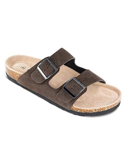 TF STAR Mens Arizona Cow Suede Leather Slide Sandals,2-Strap Adjustable Buckle,Casual Slippers, Slide Cork Footbed Shoes