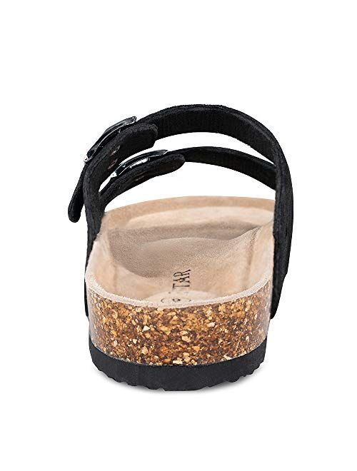 TF STAR Mens Arizona Cow Suede Leather Slide Sandals,2-Strap Adjustable Buckle,Casual Slippers, Slide Cork Footbed Shoes