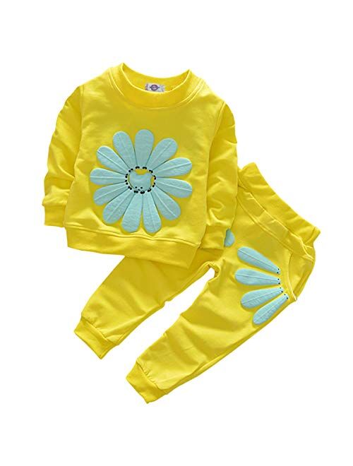 Toddler Baby Girls Sunflower Clothes Set Long Sleeve Top and Pants 2pcs Outfits Fall Clothes