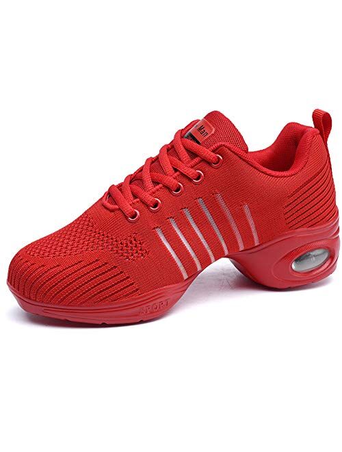 Women's Jazz Shoes Lace-up Sneakers - Breathable Air Cushion Lady Split  Sole Athletic Walking Dance Shoes Platform