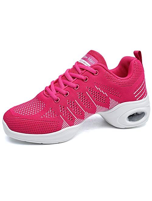 Slow Man Women's Jazz Shoes Lace-up Sneakers - Breathable Air Cushion Lady Split Sole Athletic Walking Dance Shoes Platform