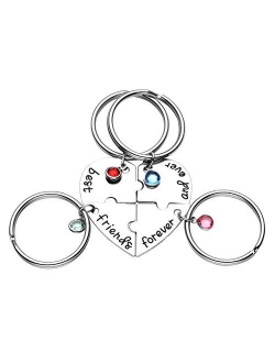 Jovivi Best Friends Forever and Ever Friendship Necklaces Keychains for 3/4,Alloy Heart Matching Puzzle Piece BBF Friendship Jewelry