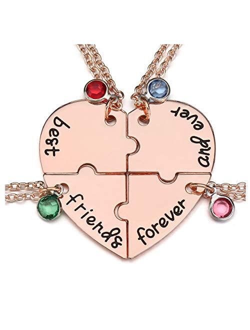 Jovivi Best Friends Forever and Ever Friendship Necklaces Keychains for 3/4,Alloy Heart Matching Puzzle Piece BBF Friendship Jewelry