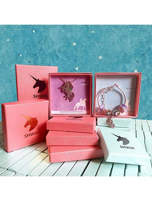 SHWIN Unicorn Gifts - Rainbow Unicorn Necklaces Charm Bracelets for Girls Women Jewelry Set