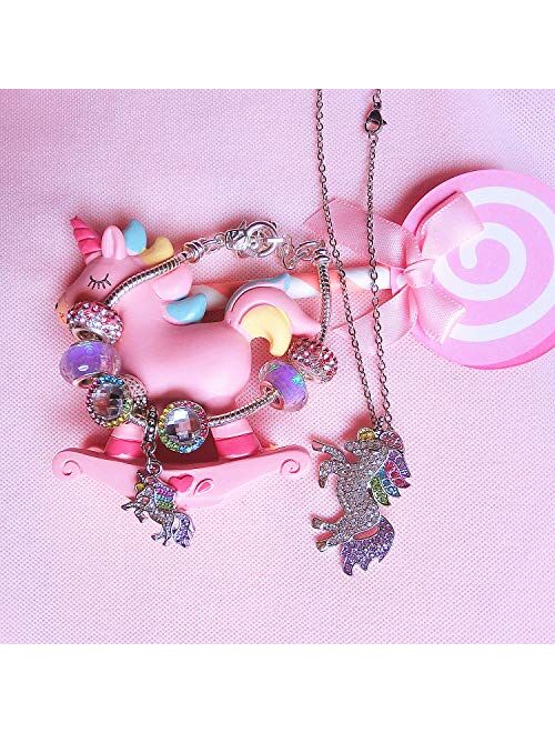 SHWIN Unicorn Gifts - Rainbow Unicorn Necklaces Charm Bracelets for Girls Women Jewelry Set