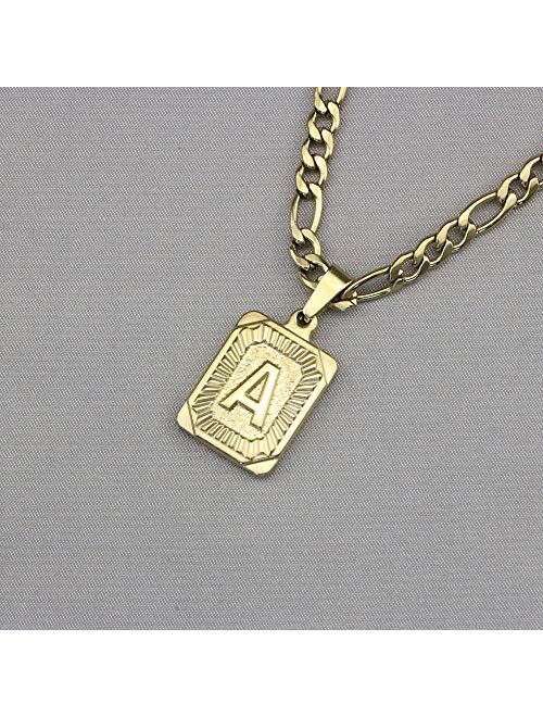 Joycuff 18K Gold Initial Necklaces for Women Men Teen Girls Best Friend Fashion Trendy Figaro Chain Square Letters Stainless Steel Pendant Necklace Personalized 26 Alphab