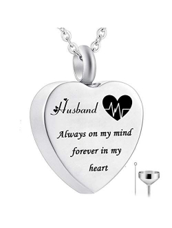 Heart Urn Necklace for Ashes Always on My Mind Forever in My Heart Cremation Jewelry Memorial Ashes Keepsake Pendant Electrocardiogram Jewelry