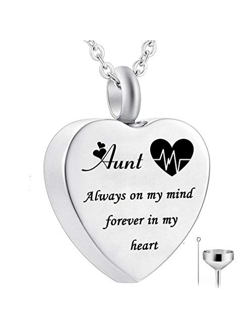 Heart Urn Necklace for Ashes Always on My Mind Forever in My Heart Cremation Jewelry Memorial Ashes Keepsake Pendant Electrocardiogram Jewelry