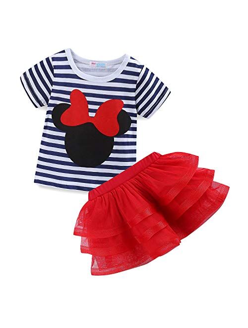 Mud Kingdom Toddler Girls' Cartoon Cute Set T-Shirt and Tutu Skirt Outfit