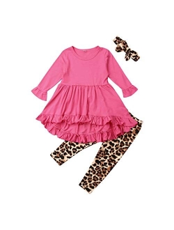 Fashion Kids Toddler Girl Long Sleeve Tunic Top Dress+Floral Pants Outfit Set Spring Fall Clothes