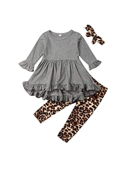 Fashion Kids Toddler Girl Long Sleeve Tunic Top Dress+Floral Pants Outfit Set Spring Fall Clothes