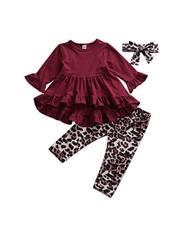 Fashion Kids Toddler Girl Long Sleeve Tunic Top Dress+Floral Pants Outfit Set Spring Fall Clothes