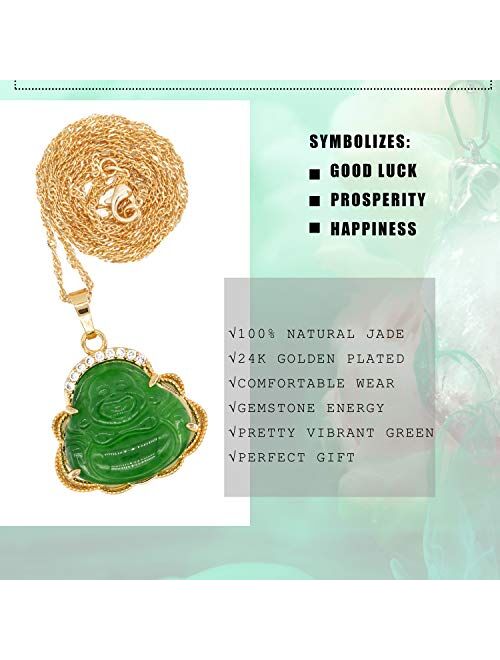 ZenBless Laughing Buddha Pendant Agate Necklace Golden Plated Copper Water Wave Chain Amulet Gift Attract Good Luck
