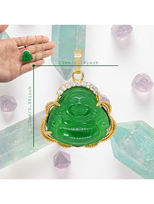 ZenBless Laughing Buddha Pendant Agate Necklace Golden Plated Copper Water Wave Chain Amulet Gift Attract Good Luck