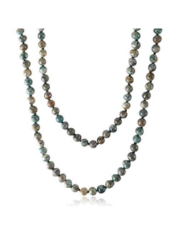 Bead Strand Versatile 60" Long Wrap Necklace - Handmade Knotted Multi Layer Sparkly Crystal, Semi Precious Natural Stone, Lava, Glass Faux Pearl