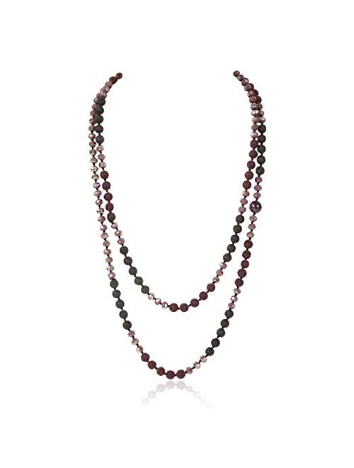 RIAH FASHION Bead Strand Versatile 60" Long Wrap Necklace - Handmade Knotted Multi Layer Sparkly Crystal, Semi Precious Natural Stone, Lava, Glass Faux Pearl