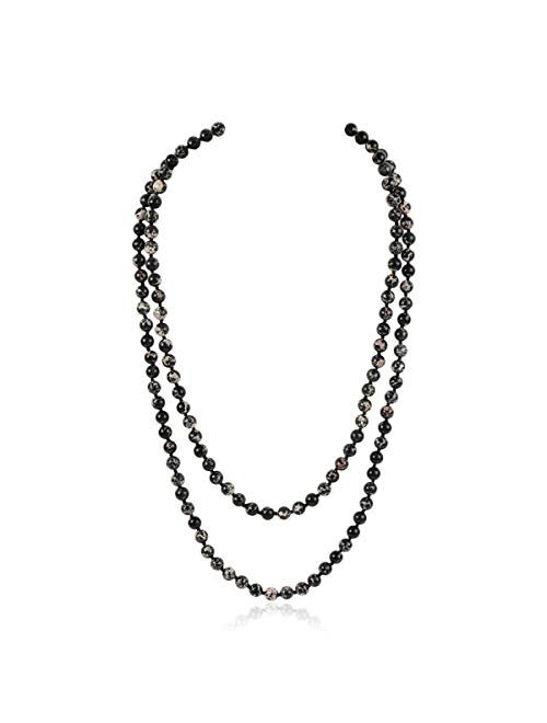 RIAH FASHION Bead Strand Versatile 60" Long Wrap Necklace - Handmade Knotted Multi Layer Sparkly Crystal, Semi Precious Natural Stone, Lava, Glass Faux Pearl