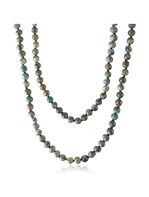 RIAH FASHION Bead Strand Versatile 60" Long Wrap Necklace - Handmade Knotted Multi Layer Sparkly Crystal, Semi Precious Natural Stone, Lava, Glass Faux Pearl