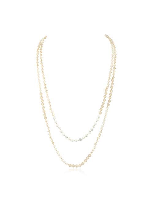 RIAH FASHION Bead Strand Versatile 60" Long Wrap Necklace - Handmade Knotted Multi Layer Sparkly Crystal, Semi Precious Natural Stone, Lava, Glass Faux Pearl