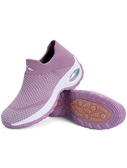 Women's Walking Shoes Sock Sneakers Slip on Mesh Air Cushion Comfortable Wedge Easy Shoes Platform Loafers