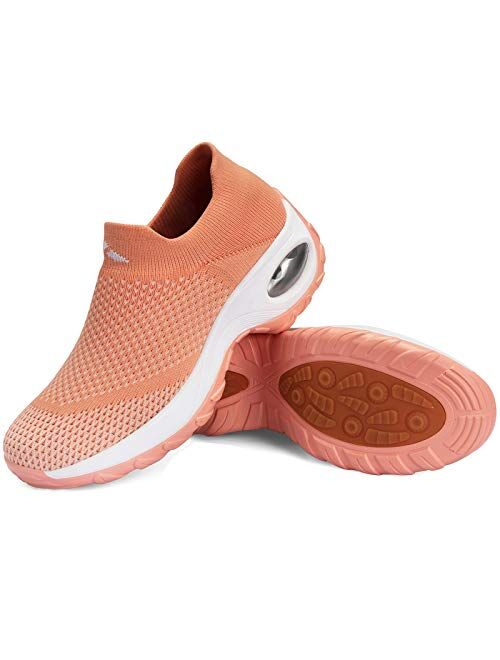 Mishansha Women's Walking Shoes Sock Sneakers Slip on Mesh Air Cushion Comfortable Wedge Easy Shoes Platform Loafers
