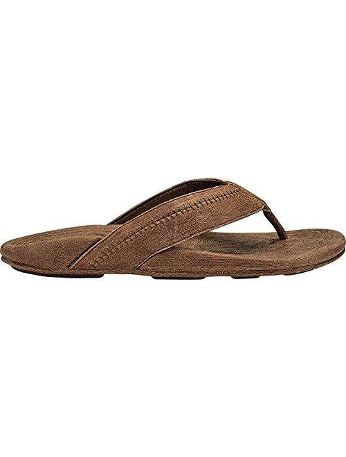 OluKai Hiapo Men's Beach Sandals, Full-Grain Leather Flip-Flop Slides, Compression Molded Footbed & Comfort Fit, Enhanced Grip Soles