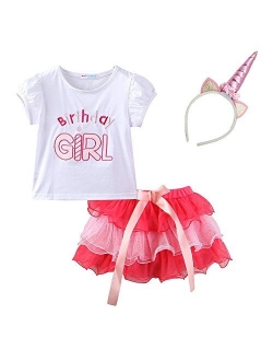 Mud Kingdom Little Girl Birthday Outfit Tops and Skirt Tutu Clothes Set