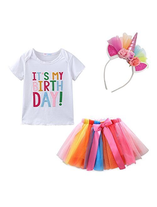 Mud Kingdom Little Girl Birthday Outfit Tops and Skirt Tutu Clothes Set