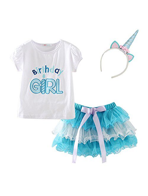 Mud Kingdom Little Girl Birthday Outfit Tops and Skirt Tutu Clothes Set