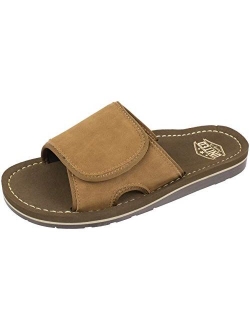 UNITED SUPPLY CO. Men's Sandal with Arch Support,Flip Flop Sandal, Classic Casual and Comfortable, Frayed Webbing, Brown Navy, Size 8 to 13