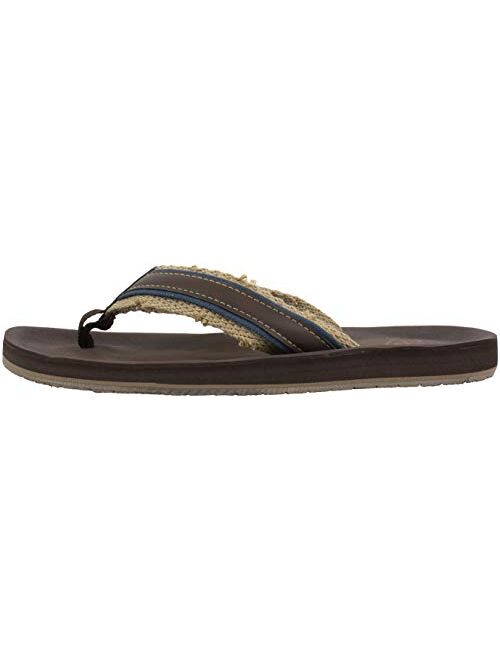 UNITED SUPPLY CO. Men's Sandal with Arch Support,Flip Flop Sandal, Classic Casual and Comfortable, Frayed Webbing, Brown Navy, Size 8 to 13