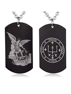 FAYERXL Catholic Gifts St Michael The Archangel Latin Prayer Dog Tag Necklace Military Pendant Christian Faith Jewelry