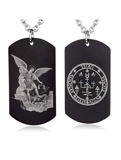 FAYERXL Catholic Gifts St Michael The Archangel Latin Prayer Dog Tag Necklace Military Pendant Christian Faith Jewelry